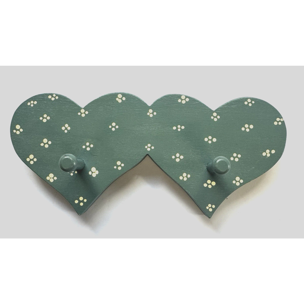 Decorative Double Heart Shaped Wall Hanger or Peg Rack for Keys, Jewelry